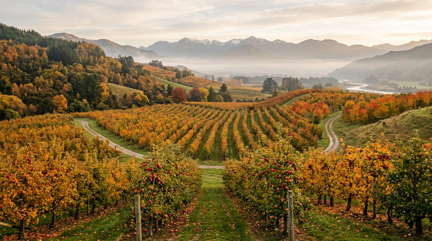 Orchard valley in autumn, Motueka
